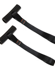 Two black rubber bonnet loops used with the Cambridge Kayaks tie down strap system, ideal for securing ropes safely to the front or rear of vehicles.