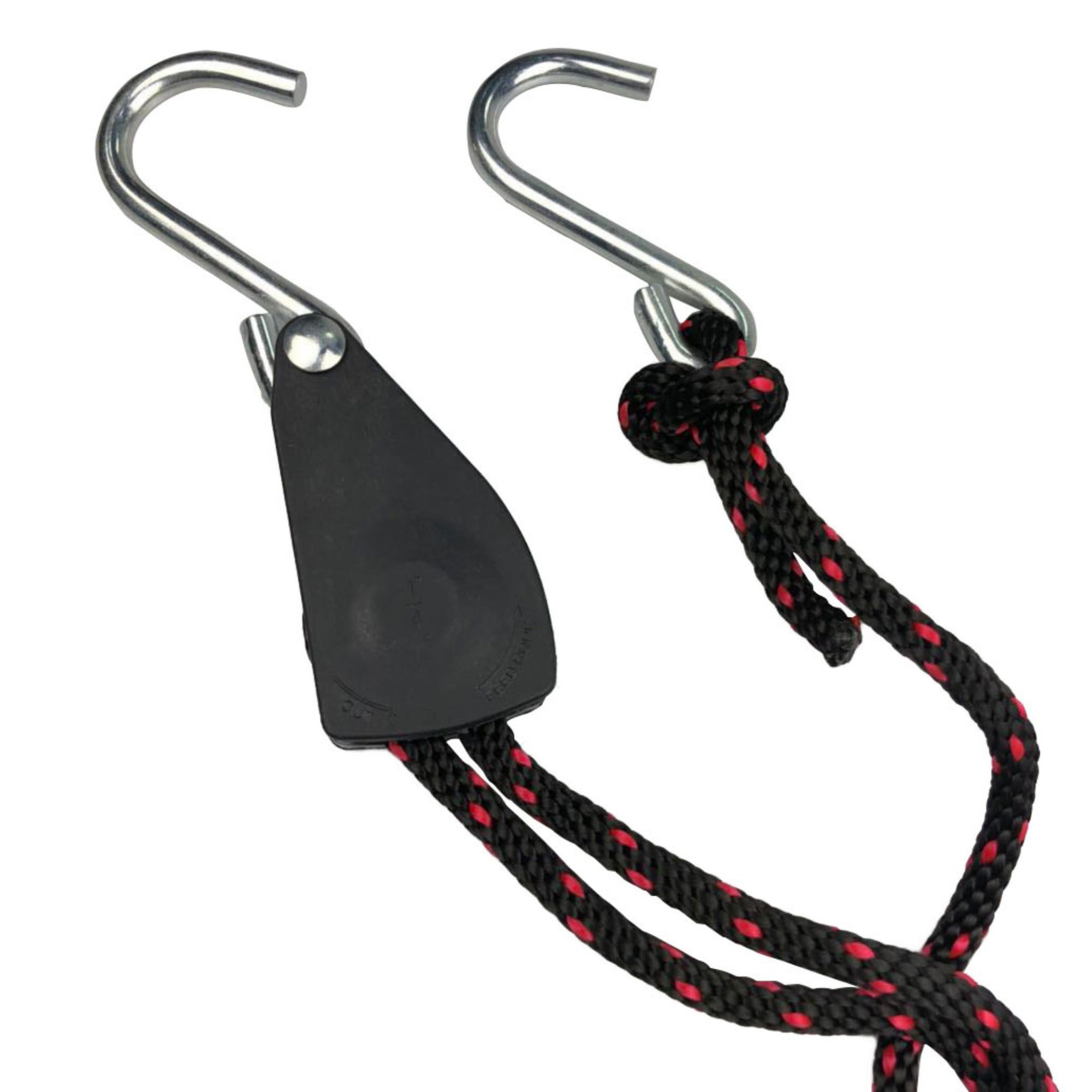 Pair of Cambridge Kayaks bonnet tie down hooks with braided rope, designed for easy kayak or canoe transport setup.