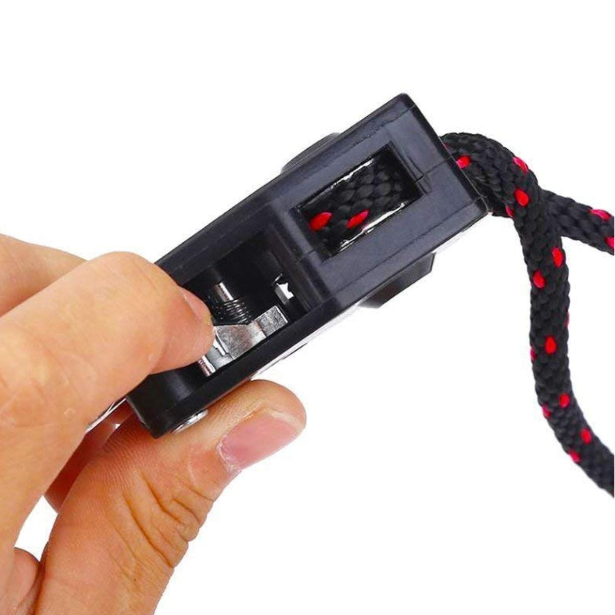 Close-up of the Cambridge Kayaks tie down ratchet clip system, demonstrating the easy tension adjustment and secure locking mechanism.