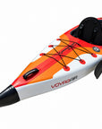 Cambridge Kayaks Voyagair 1 orange single inflatable kayak front bow and storage area