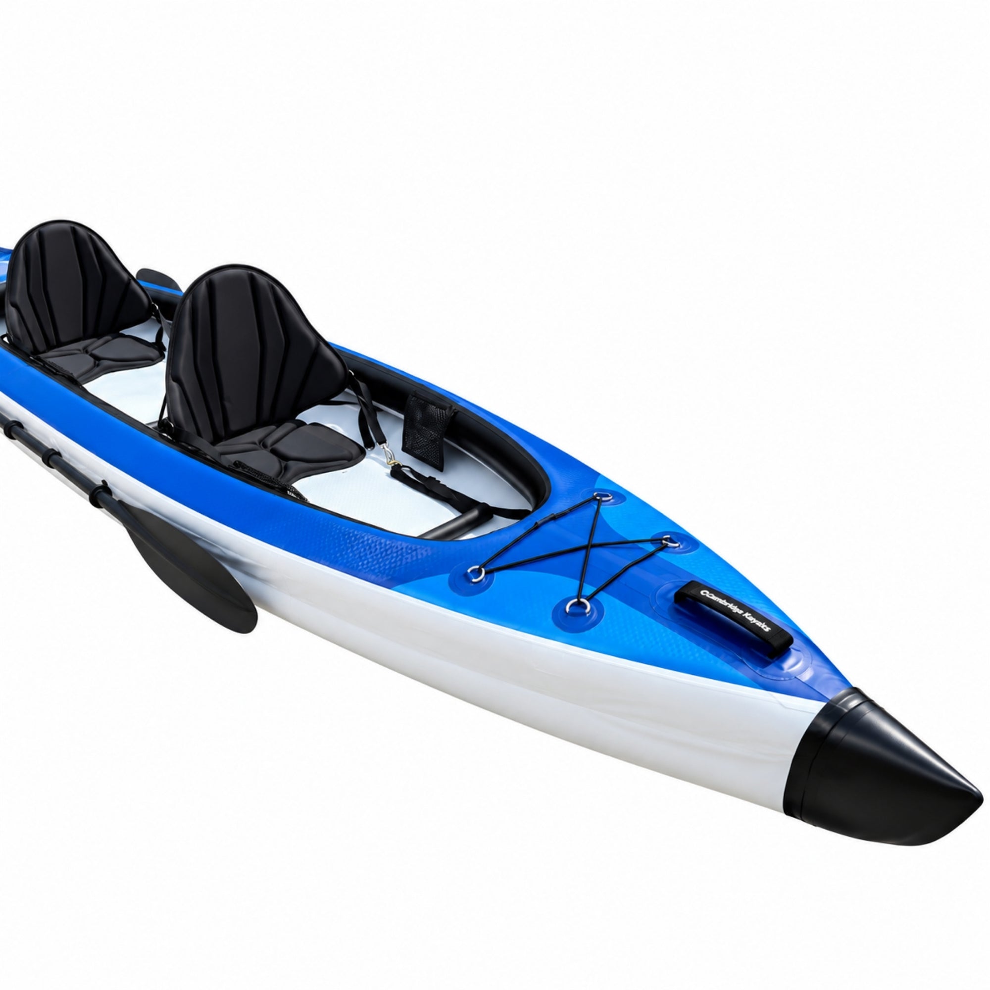Blue Cambridge Kayaks VoyagAir 2 double inflatable touring kayak with two padded seats and paddles