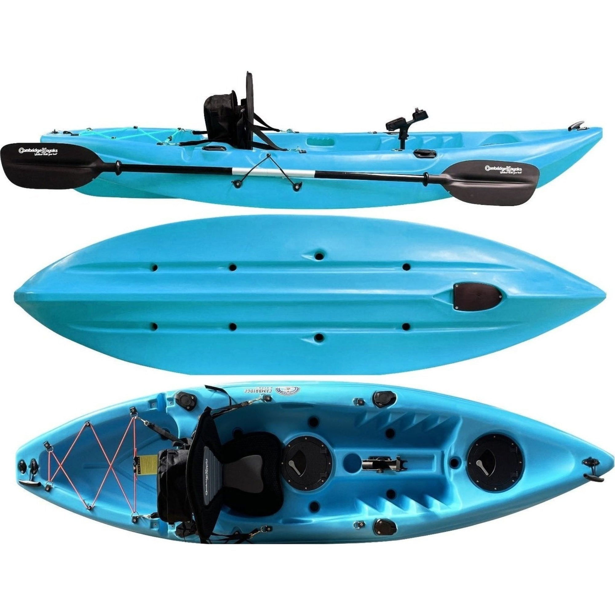 Cambridge Kayaks Zander single sit on top kayak in solid blue, stable fishing and touring kayak for sea and river paddling