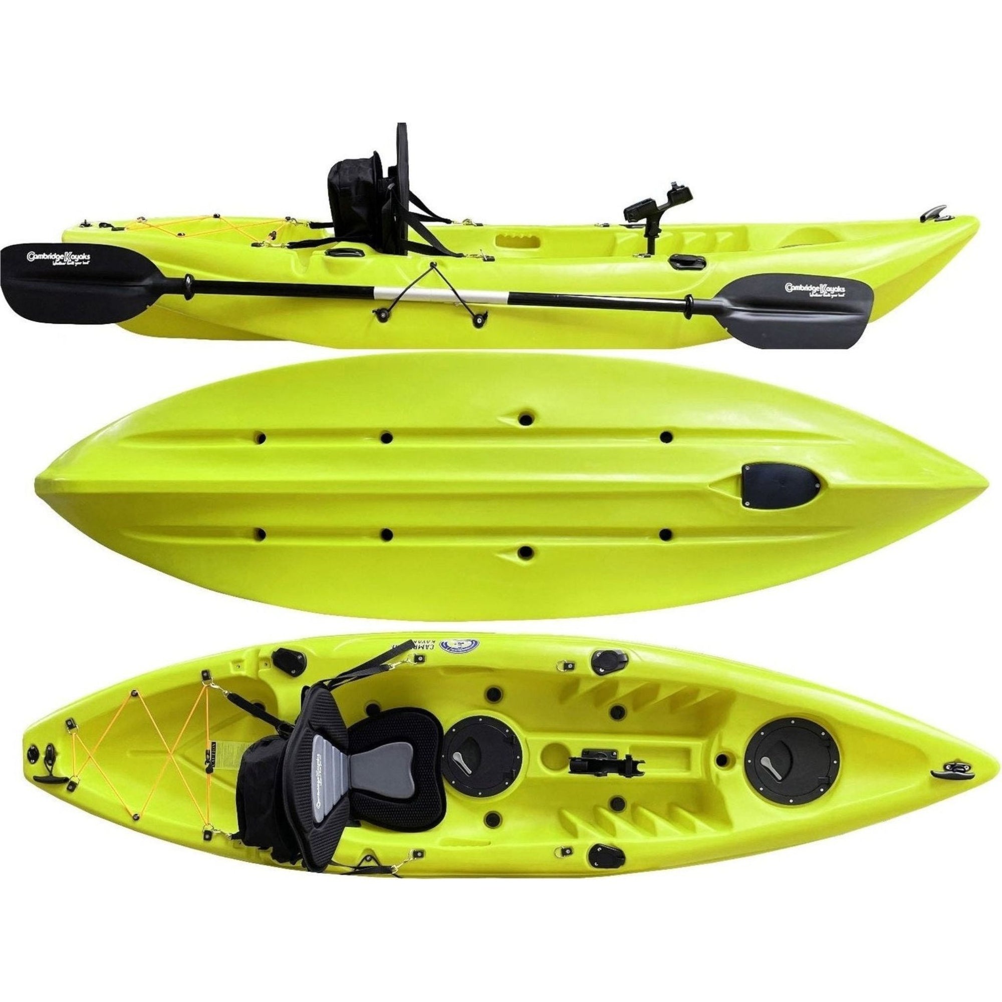 Cambridge Kayaks Zander single sit on top kayak in lime green, stable and lightweight kayak for leisure paddling, touring and fishing