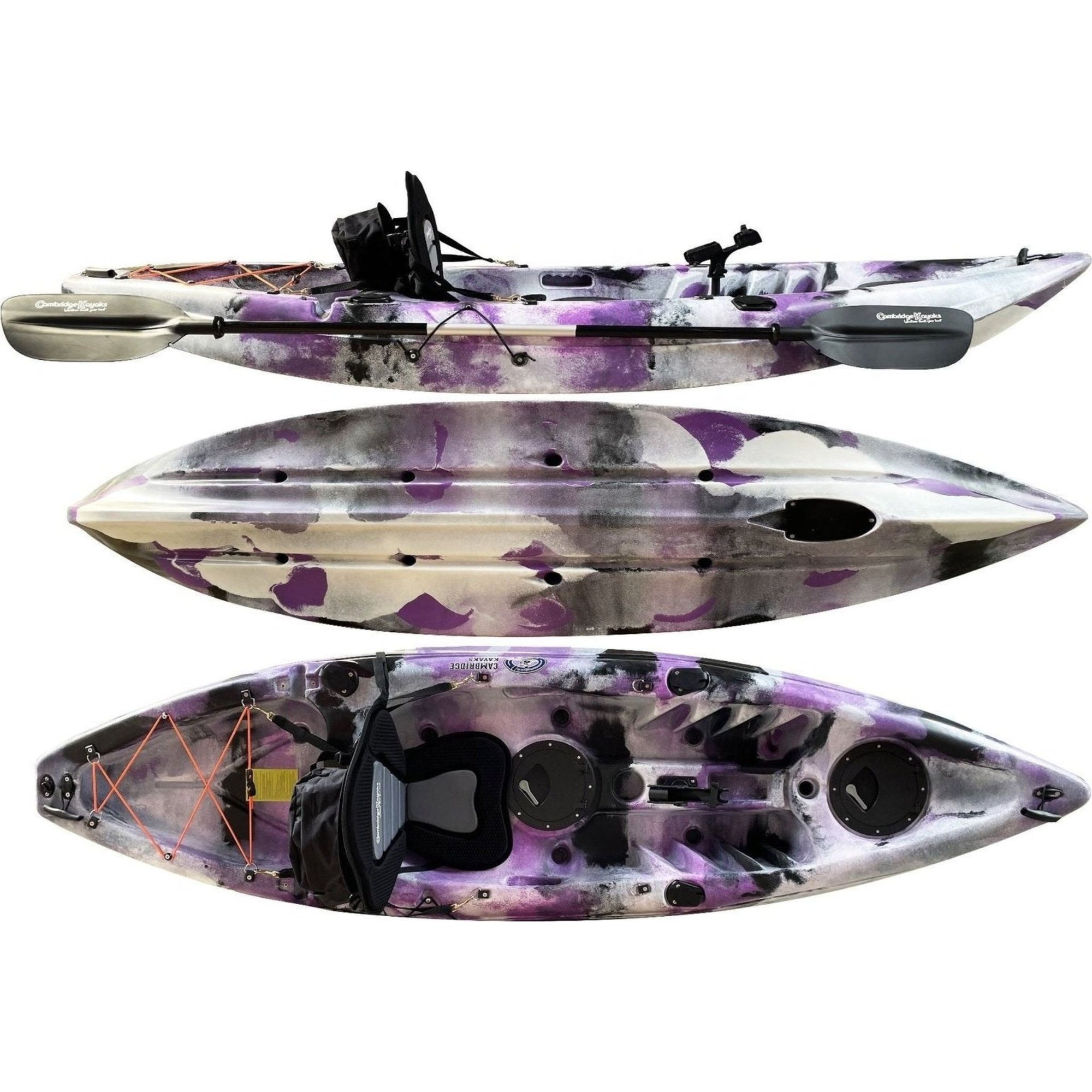 Cambridge Kayaks Zander single sit on top kayak in purple camo, stylish sit on top kayak for leisure, fitness and fishing