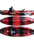 Cambridge Kayaks Zander single sit on top kayak in red with black stripe camo, durable kayak for fishing, touring and family use
