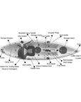Specifications chart for Cambridge Kayaks Zander single sit on top kayak including weight capacity, design features and seating details