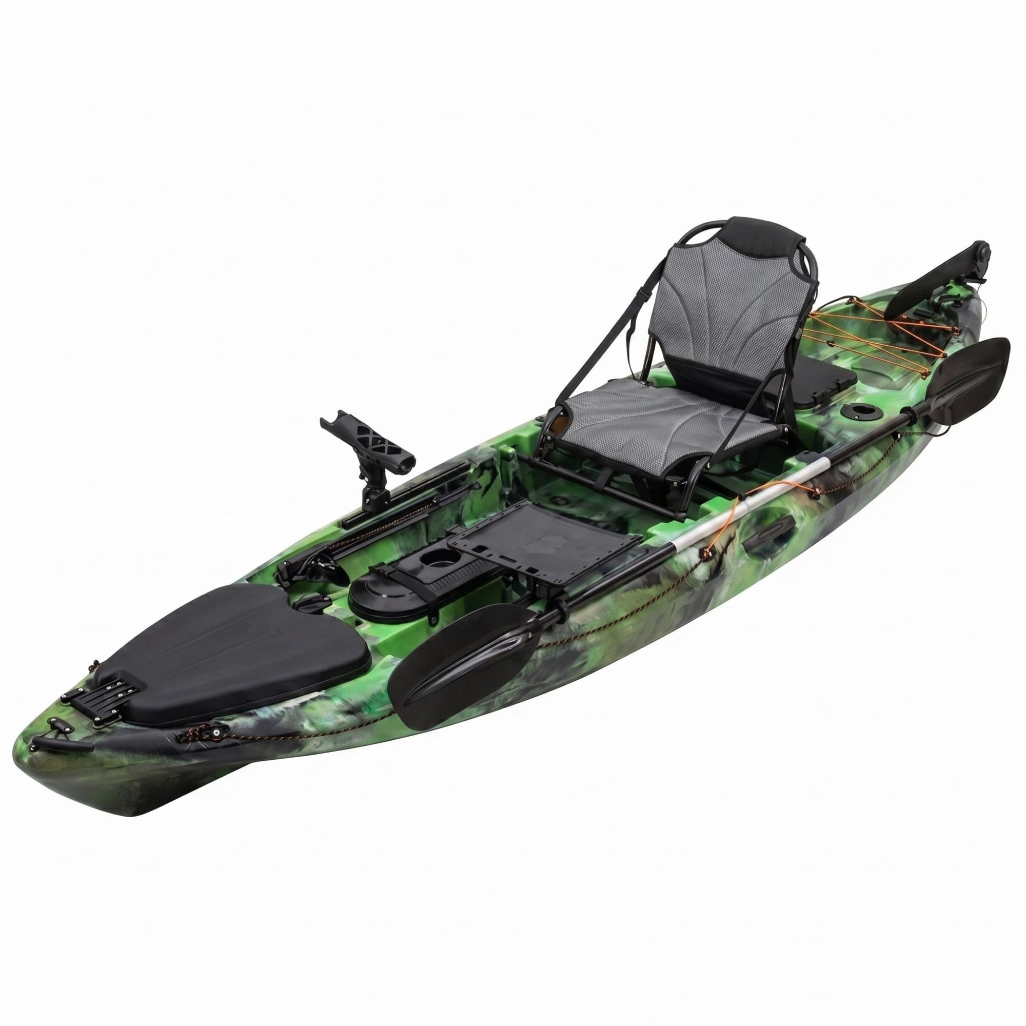 Discovery 10ft Pro fishing kayak camo with raised seat and rod holder