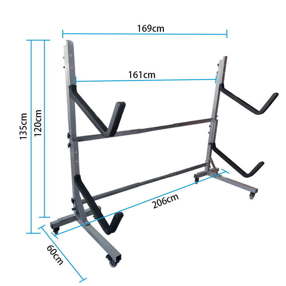 Heavy Duty Double Kayak Rack with Wheels | Freestanding 2 Tier ...