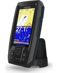 Garmin Striker Plus 4 fishfinder and GPS unit displayed at an angled front view showing the color display, depth reading, and control buttons.