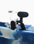 Kayak stabilizer system featuring 180 degree rotating adjustable arm mechanism allowing custom pontoon positioning for paddling mode, transport mode, or maximum stability while stand up fishing