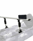 Dual flotation pontoons mounted on sit on top fishing kayak providing enhanced lateral balance and increased stability for standing, casting, and fishing in rough water conditions