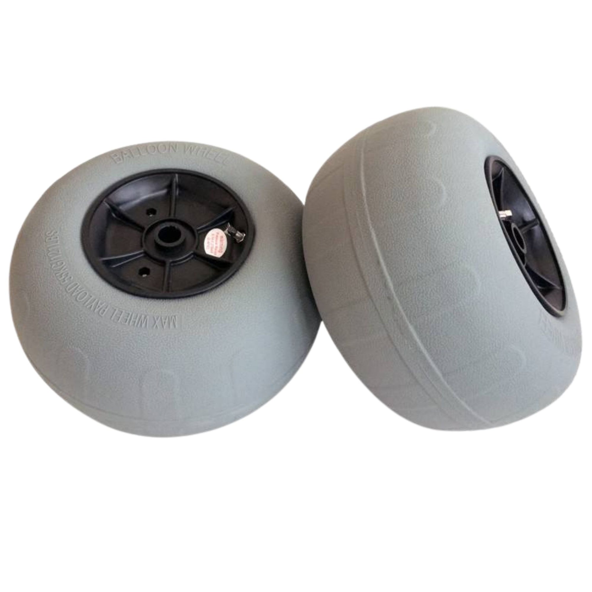 Close up of large balloon wheels for kayak trolley designed for easy transport over sand and soft ground