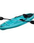 Light blue single sit-on-top kayak angled to the right. Easy to paddle and transport, perfect for solo paddlers exploring calm waters or short coastal trips.