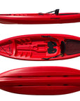 Red Cambridge Kayaks Pilgrim I single sit on top kayak full side profile, compact lightweight kayak for recreational paddling, beginners, and teenagers.