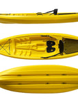 Yellow Cambridge Kayaks Pilgrim I single sit on top kayak side profile, stable and durable kids and adults kayak for rivers, lakes, and coastal use.