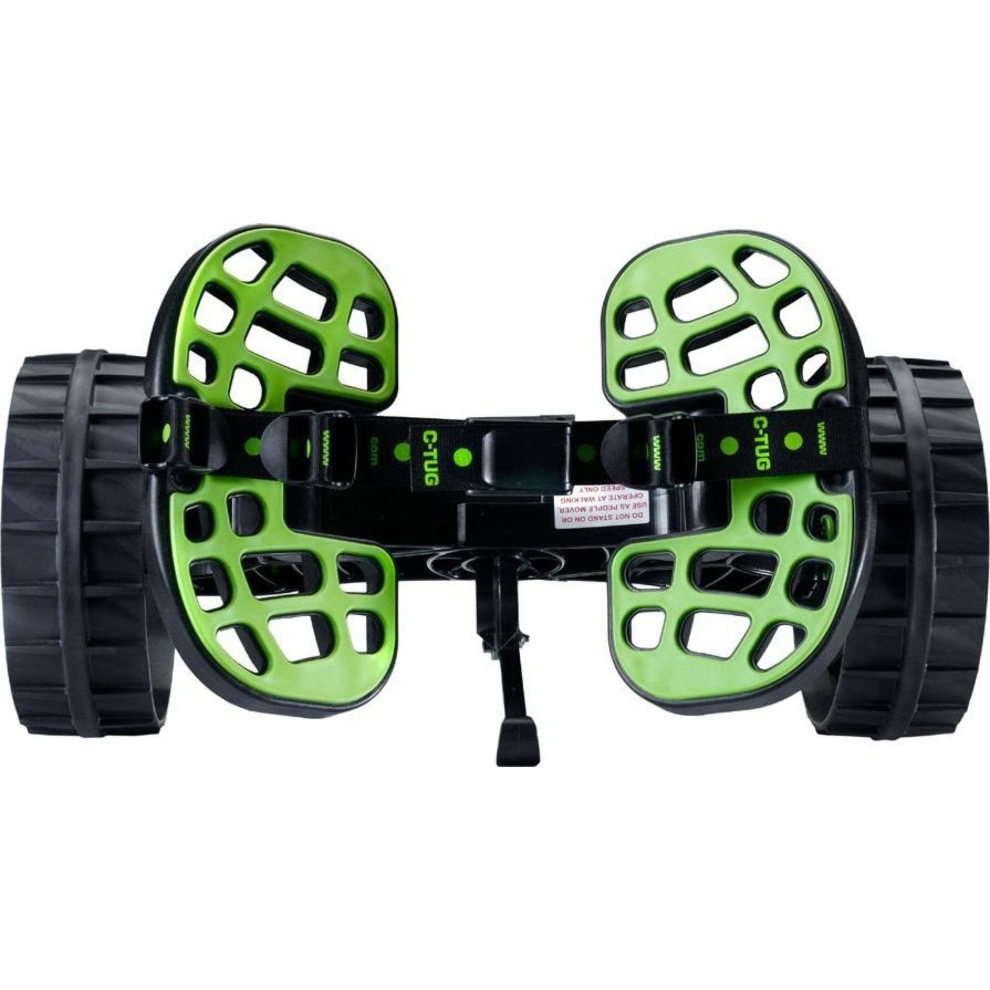 Rear view of the Railblaza C-Tug Kayak Cart Trolley displaying the wide track wheels, durable strap buckle system, and ergonomic frame design built for easy loading and stability.