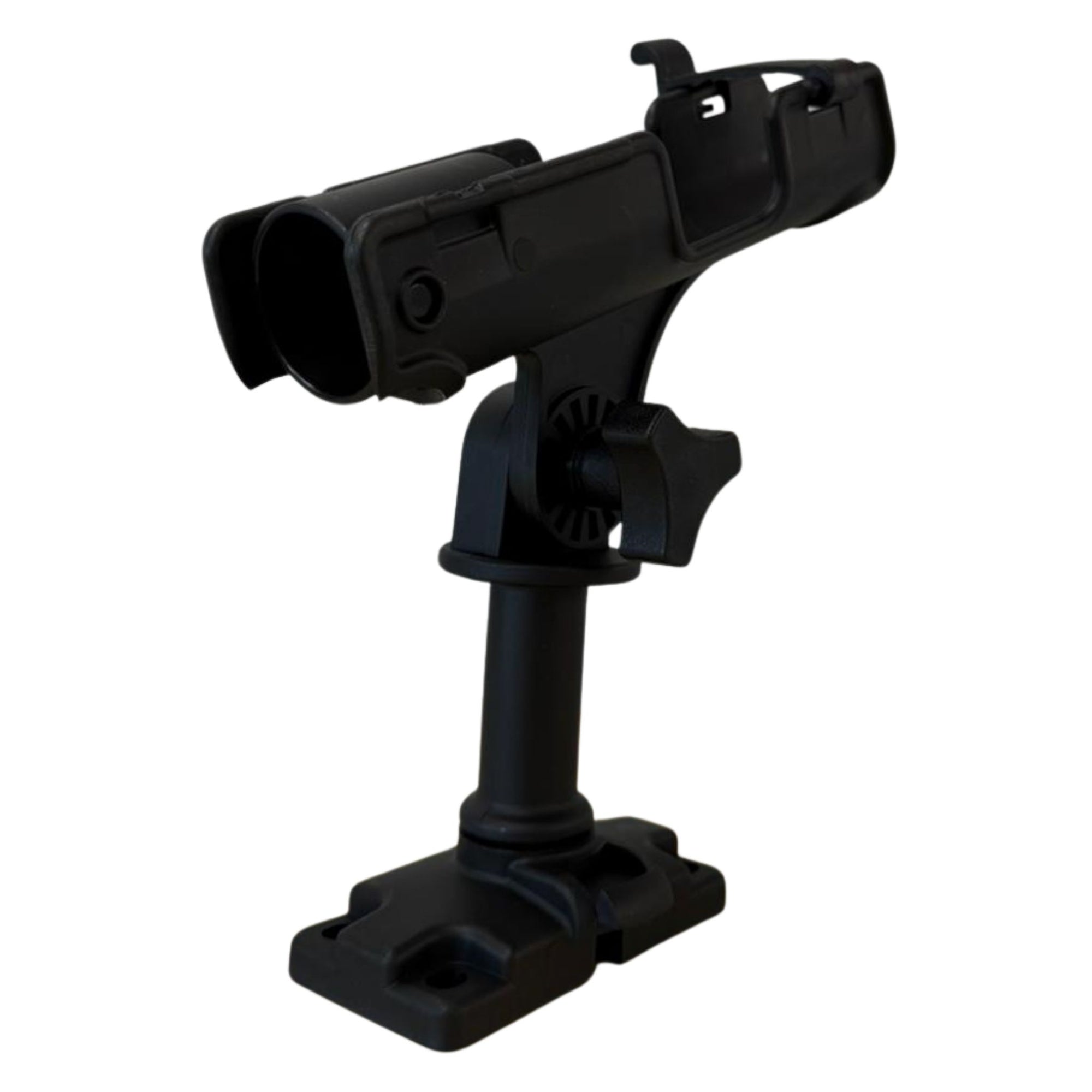 Adjustable kayak fishing rod holder with rectangular mounting base