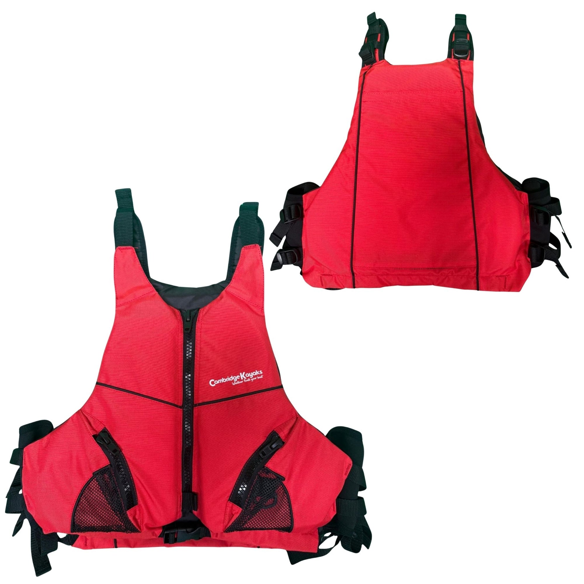 Red Cambridge Kayaks buoyancy aid front and back view