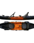 Sunfish double leisure kayak in orange and black fade showing full layout with two seats and storage