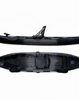 Sunfish double sit on top kayak in grey showing top and side view with twin seats and storage layout