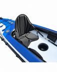 Voyagair 1 blue inflatable kayak interior with adjustable padded seat and cockpit