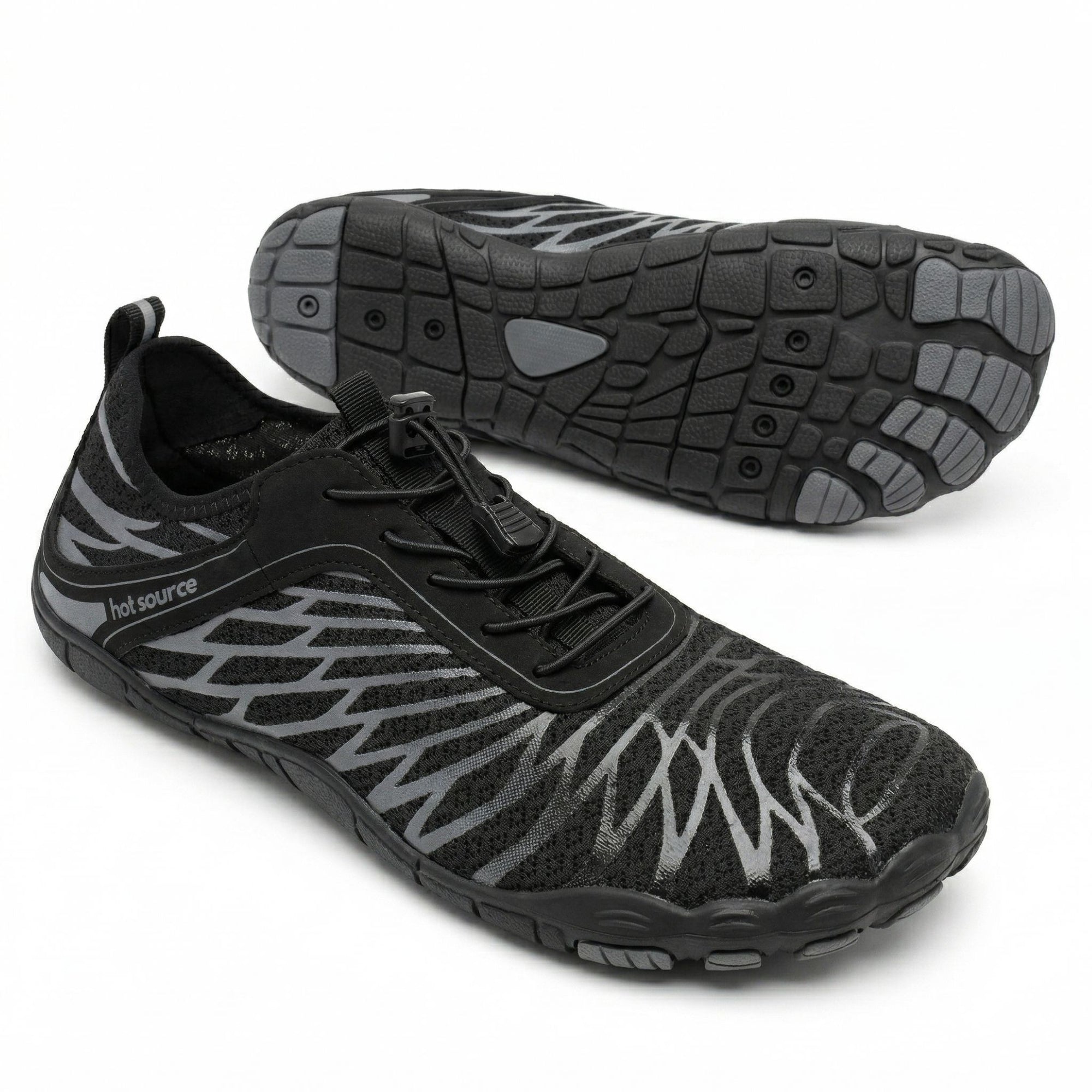 Water shoes with non slip sole and drainage holes designed for grip, quick drying and outdoor water activities
