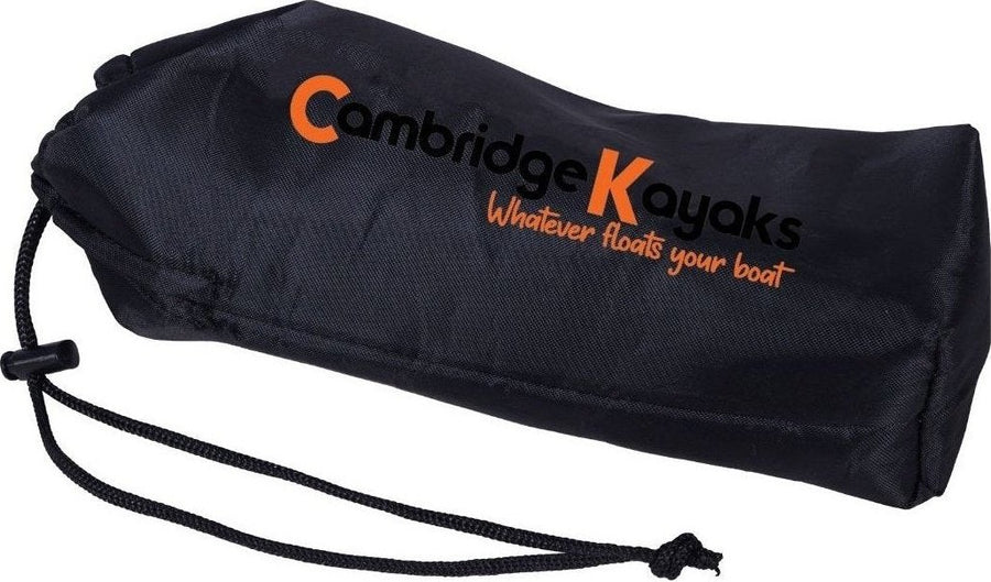 kayak anchor bag with the wording cambridge kayaks written on the front