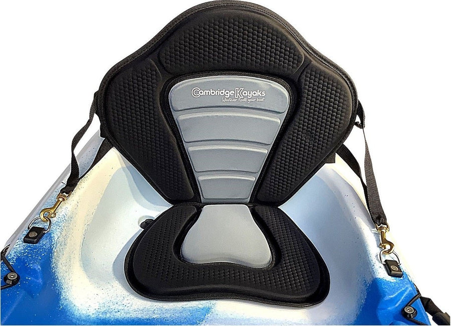 Padded kayak seat positioned in sit on top kayak manufactured by cambridge kayaks