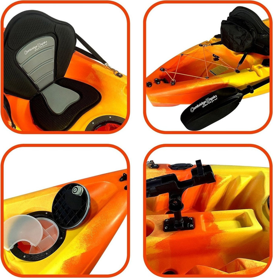 Zander Orange Yellow Leisure and Fishing Kayak, Single Person Padded Seat, Hatches Paddle Fishing