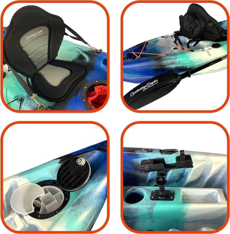 Zander Blue Camo Leisure and Fishing Kayak, Single Person Kayak Padded Seat, Hatches Paddle Fishing