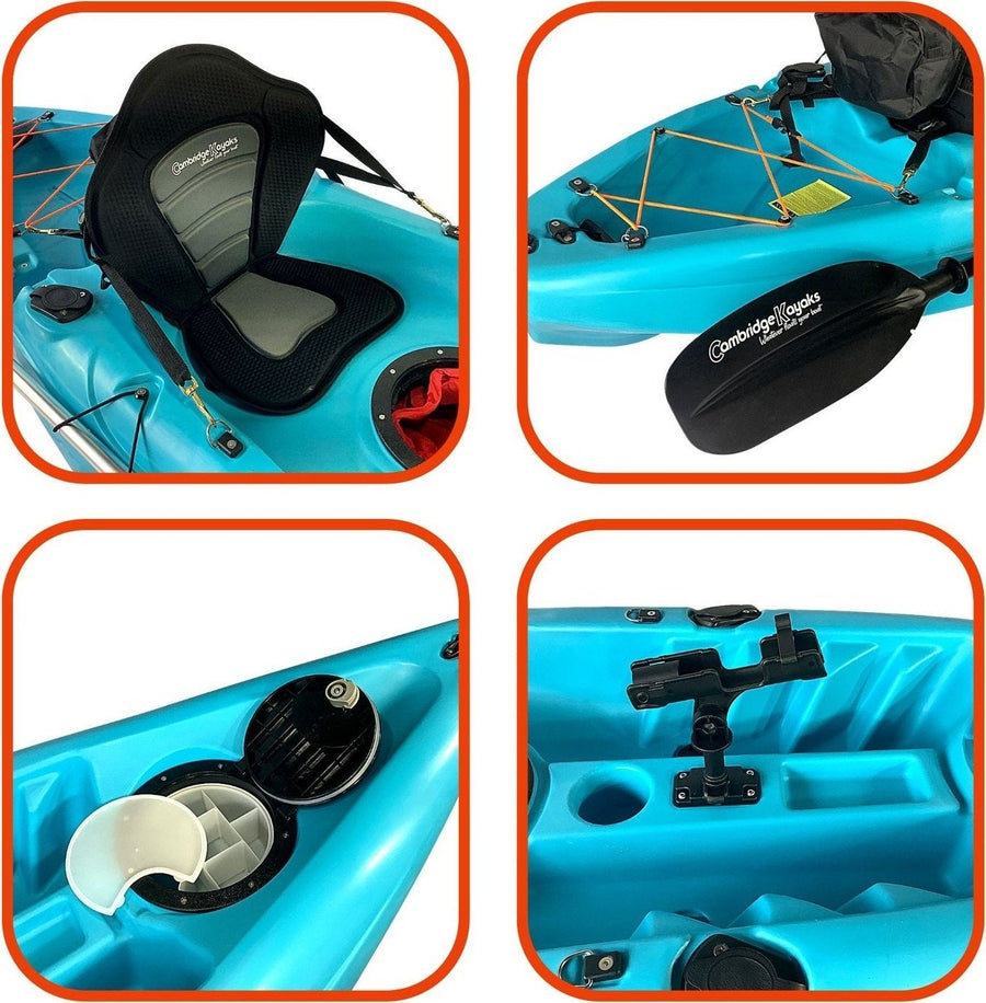 Zander Light Blue Leisure and Fishing Kayak, Single Person Kayak Padded Seat, Hatches Paddle Fishing