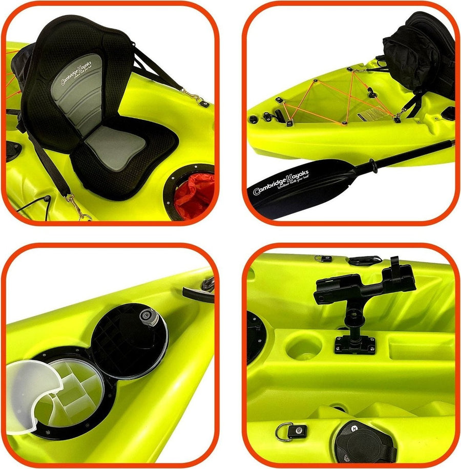 Zander Lime Green Leisure and Fishing Kayak, Single Person Kayak Padded Seat, Hatches Paddle Fishing