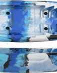 top and side view of childs kayak in blue and white manufactured by cambridge kayaks