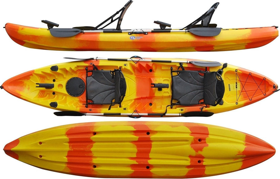Cambridge Kayaks Double Sunfish Kayak with upgraqded chairs in Orange and Yellow Camo