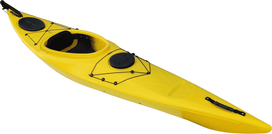 Angled view of the 350 touring manufactured by Cambridge kayaks in Yellow